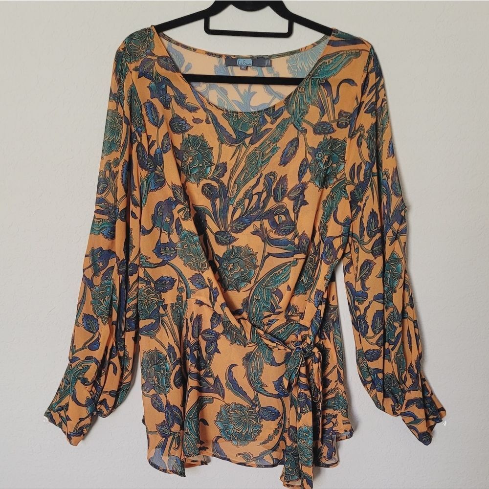 Eva Franco Floral Faux wrap blouse Sz XL